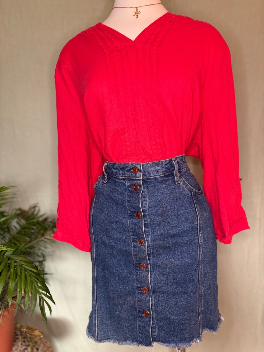 Bright Red V-Neck Tunic Top
